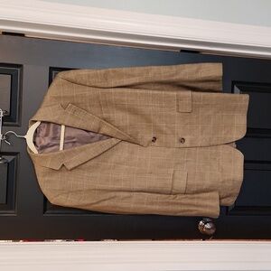 Men's Jos A Bank sports coat, 44L, light brown with cream windowpane detail